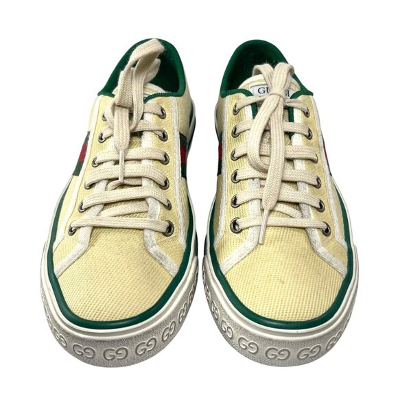 GUCCI Tennis 1977 Old Multicolor Canvas Tweed Butter Yellow Womens 38 8 - Picture 6 of 12